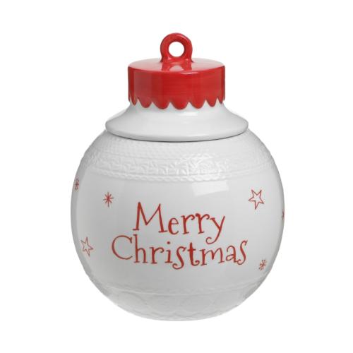 Χριστουγεννιάτικη Μπισκοτοθήκη Merry Christmas Κεραμική Κόκκινη-Λευκή CLICK Φ16x20εκ. 2-60-434-0016 (Υλικό: Κεραμικό, Χρώμα: Λευκό) - CLICK - 2-60-434-0016