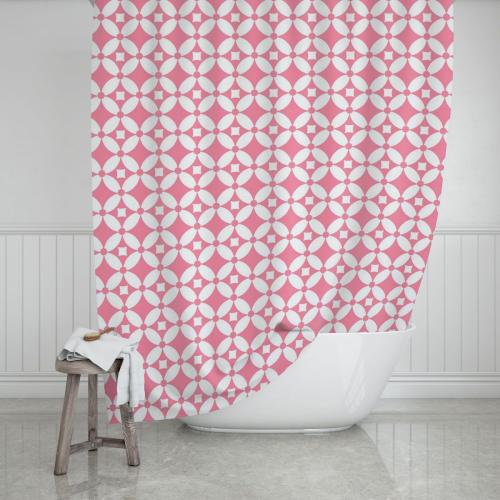 Κουρτίνα Μπάνιου Αδιάβροχη Polyester Λευκή-Ροζ Flower Life Estia 180x200εκ. 02-11802 (Ύφασμα: Polyester, Χρώμα: Λευκό) - estia - 02-11802