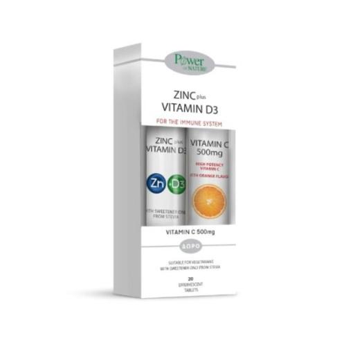 POWER HEALTH Zinc+ Vitamin D3 2000iu 20 Αναβράζοντα Δισκία + Δώρο Vitamin C 500mg 20 Αναβράζοντα Δισκία