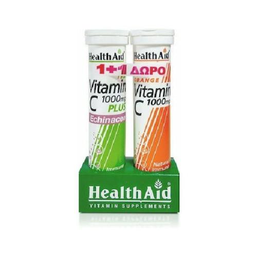 HEALTH AID Vitamin C 1000mg Plus Echinacea 20 αναβράζοντα δισκία & Vitamin C 1000mg Orange 20 αναβράζοντα δισκία