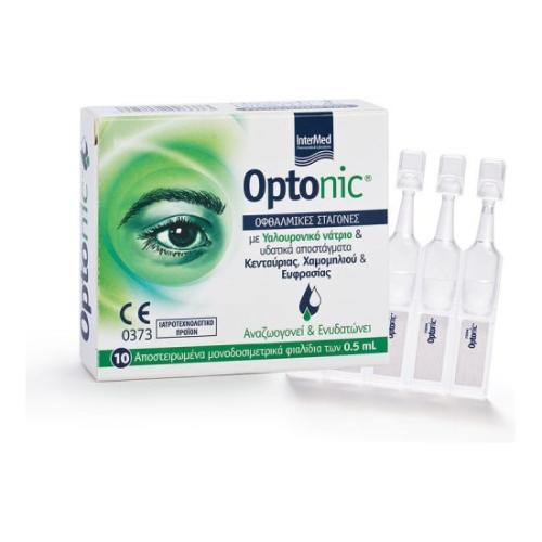 INTERMED Optonic Οφθαλμικές Σταγόνες για Ενυδάτωση, Λίπανση, Επούλωση & Ανακούφιση των Οφθαλμών Υαλουρονικό Οξύ 0.5 x 10 Aμπούλες