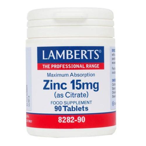 LAMBERTS Zinc Citrate 15mg Συμπλήρωμα Διατροφής Ψευδαργύρου 90tabs