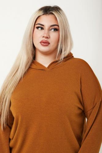 Μπλούζα Πλέκτη Plus Size - Κάμελ