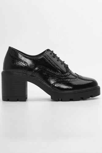 Δετά Παπούτσια Oxford με Τρακτερωτή Σόλα - Μαύρο-Λουστρίνι