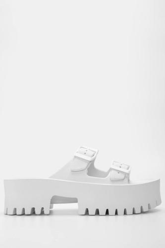 Παντόφλες Platform Μονόχρωμες με Διπλές Τόκες - Λευκό