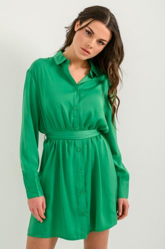 Μίνι σεμιζιέ φόρεμα με σατινέ υφή (GREEN)