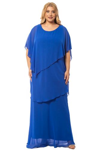 Φόρεμα maxi με τριπλό βολάν και χάντρες σε ρουά χρώμα