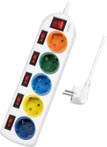 LOGILINK LPS258 SOCKET OUTLET 5-WAY WITH 6 SWITCHES 1.5M MULTICOLOR