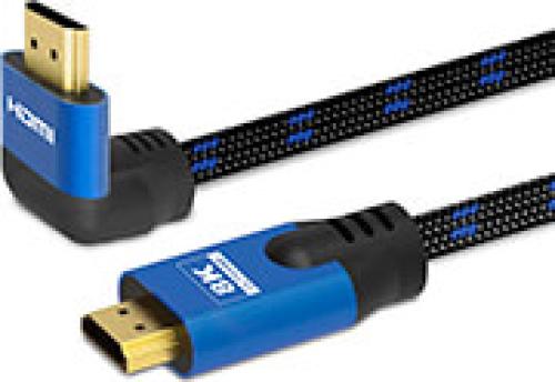 SAVIO CL-148 HDMI (M) V2.1, 3M, 8K, ANGULAR, COPPER, BLUE-BLACK, GOLD-PLATED, ETHERNET / 3D