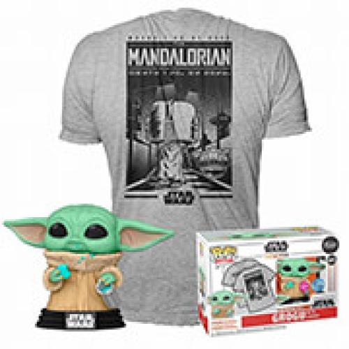 F.P!TEE(ADULT):DISNEYSTARWARS THEMANDALORIAN-MANDOGROGU WITHCOOKIEFLOCKED(SP.ED)VINYLFIG T-SHIRT XL