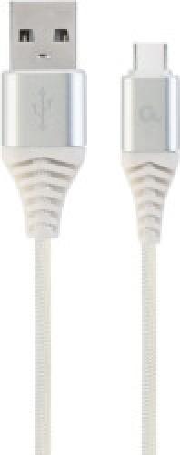 CABLEXPERT CC-USB2B-AMCM-2M-BW2 COTTON BRAIDED CHARGING CABLE USB TYPE-C SILVER/WHITE 2 M