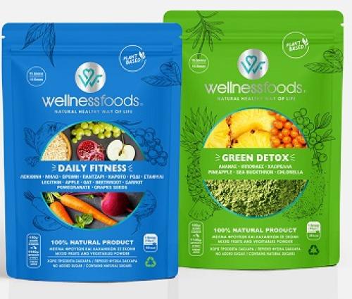 Μείγμα Φρούτων & Λαχανικών σε σκόνη Green Detox & Daily Fitness, Wellness Foods (2x150 g)