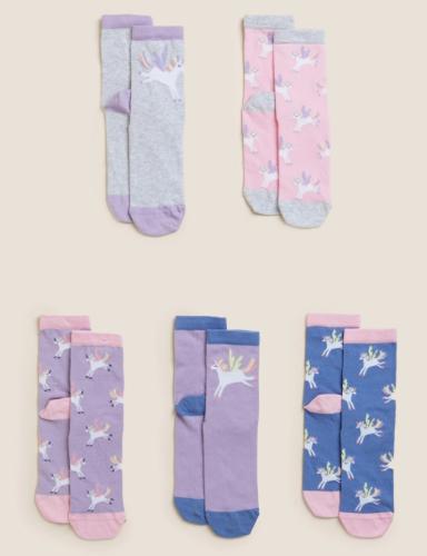 Κάλτσες Πολύχρωμες με σχέδιο Μονόκερο και Υψηλή Περιεκτικότητα σε Βαμβάκι (11-13 ετών) Marks & Spencer (5τεμ)