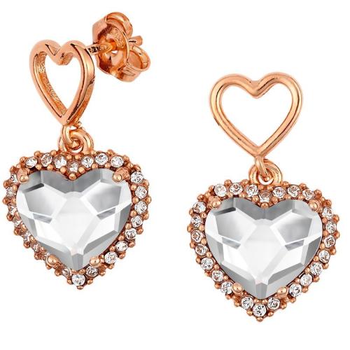Σκουλαρίκια Καρδιές σε Ασήμι 925 με Ρόζ Χρύσωμα Κ18 και Λευκές Πέτρες P.Q. EUROPEAN CRYSTALS / EXIS / SK-E3073WR1