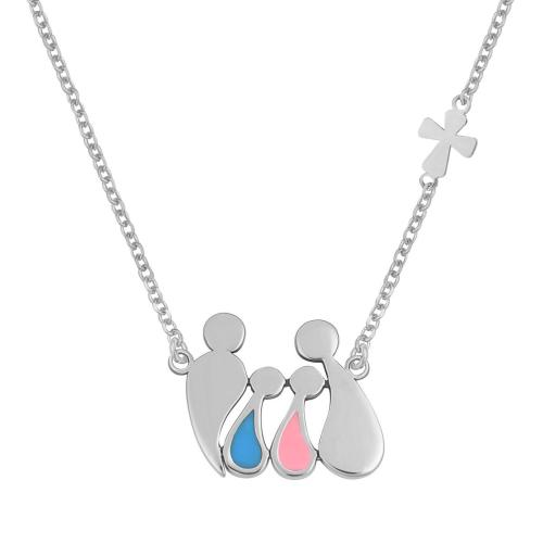 Κολιέ Οικογένεια ( Μπαμπάς, Μαμά, 1 Αγόρι, 1 Κορίτσι, Σταυρός ) σε Ασήμι 925 με Επιπλατίνωμα / VERORAMA / AK-V55694V6BGL1