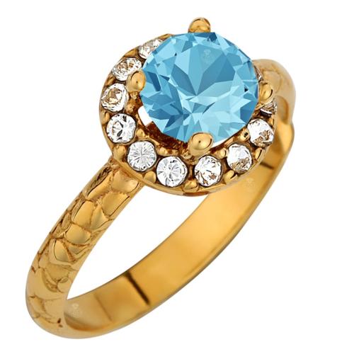 Δαχτυλίδι Ροζέτα σε Ασήμι 925 με Χρύσωμα Κ18 και Γαλάζια Πέτρα P.Q. EUROPEAN CRYSTALS / AD-E1212WBLAG1