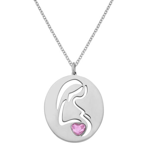 Ασημένιο κολιέ μαμά έγκυος με ρόζ πέτρα P.Q. EUROPEAN CRYSTALS / AK-14721RL1