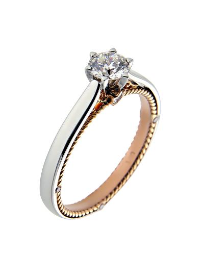Δαχτυλίδι μονόπετρο λευκόχρυσο και ροζ χρυσό Κ18 με Διαμάντια