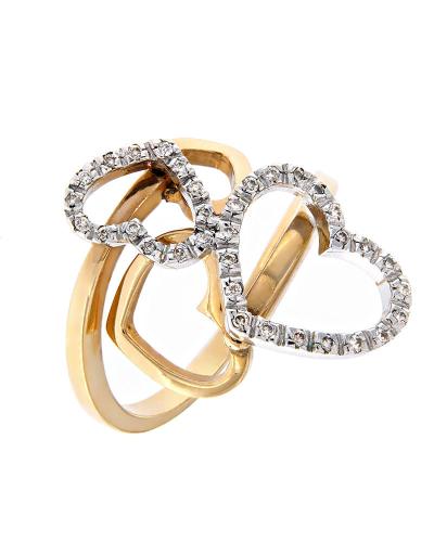 Δαχτυλίδι με καρδιές ροζ χρυσό Κ18 με Διαμάντια