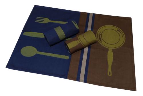 Σετ Ποτηρόπανα 3τεμ.ΚΟΜΒΟΣ Πικέ 100% Cotton 50x70 Kitchen Cutlery Brown-Dark Blue