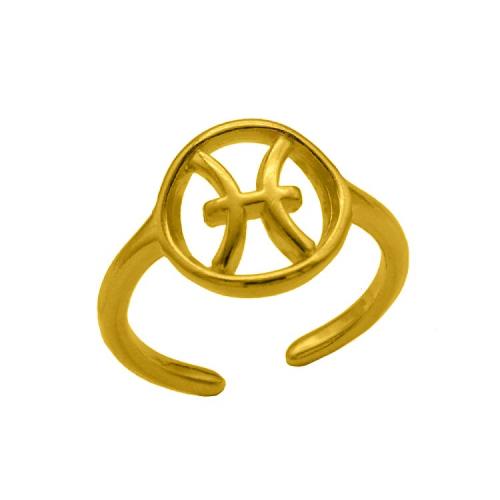 Δαχτυλίδι Από Ορείχαλκο Επιχρυσωμένο 24Κ Με Το Ζώδιο Των Ιχθύων PF37451