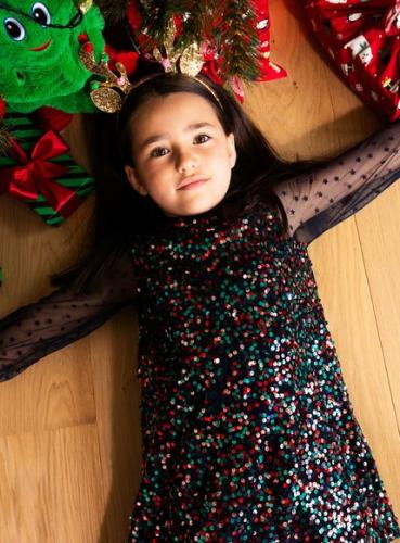 Παιδικό Χριστουγεννιάτικο Μακρυμάνικο Φόρεμα για Κορίτσια Blue Sequin - ΜΠΛΕ