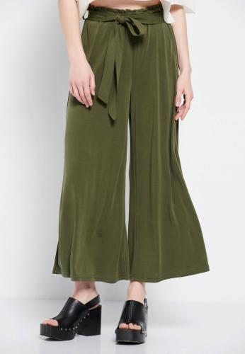 Wide leg cropped παντελόνι με ελαστική μέση