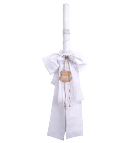 NstNastasia Λαμπάδα Βάπτισης Λευκοί Φιόγκοι Καπέλο Ξύλινο 0156