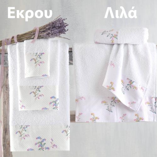Πετσέτες Μπάνιου (Σετ 3 Τμχ) Rythmos Bouquet Λιλα