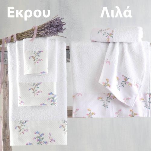 Πετσέτες Μπάνιου (Σετ 3 Τμχ) Rythmos Bouquet Λιλα σε κουτί