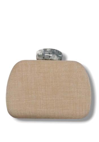 chic λινό τσαντάκι clutch marble linen sand