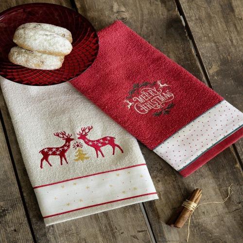 Πετσέτες Χριστουγεννιάτικες Deer Love (Σετ 2τμχ) Ecru-Red Nima