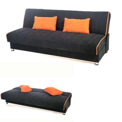 Καναπές Κρεβάτι 3Θέσιος New Leon 190x85x83cm Φ7 Μαύρος Με Πορτοκαλί Ρίγα 53/47 828-25-341