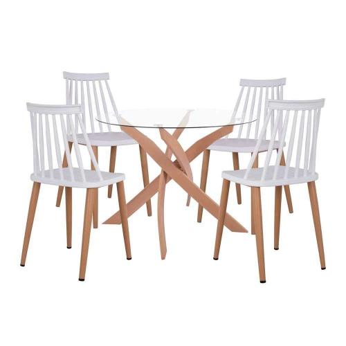 Τραπέζι Με Καρέκλες Σετ 5Τμχ Vanessa HM11304 Φ90X74Υcm White