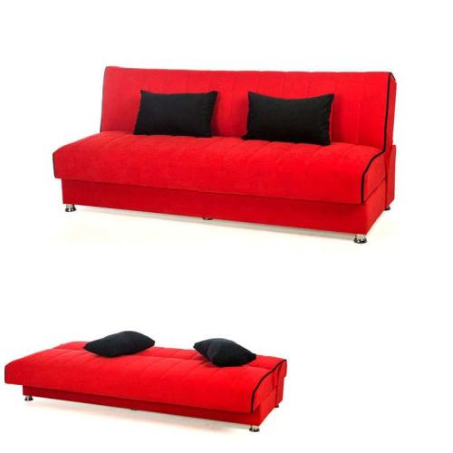 Καναπές Κρεβάτι 3Θέσιος New Leon 190x85x83cm Φ7 Κόκκινος Με Μαύρη Ρίγα 52/53 828-25-344