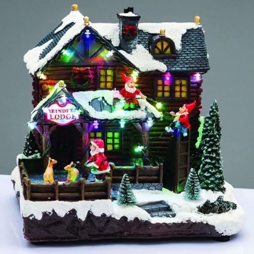 Χριστουγεννιάτικο Διακοσμητικό Επιτραπέζιο Με Εναλλαγή Φωτισμού & Μουσική Led Snowy Reindeer Lodge X0356 24,5x19,5x24,5cm Με Μπαταρίες Multi Aca