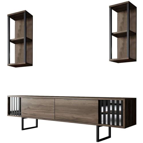 Σύνθεση Τηλεόρασης Chrome Line 618BLY1144 180x30x48cm Walnut-Black