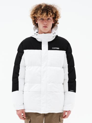 Emerson - MEN'S HOODED PUFFER JACKET - WHITE/BLACK