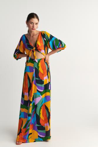 Φόρεμα εξώπλατο με πολύχρωμα prints Multicolor