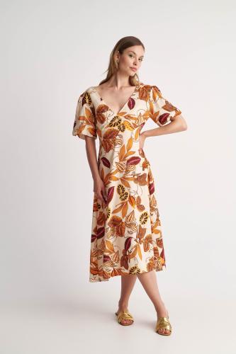 Φόρεμα cut-out με μοτίβο φύλλα Multicolor