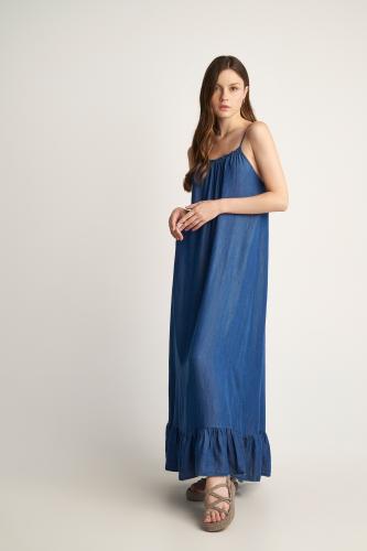 Φόρεμα τιραντάκι με βολάν Blue
