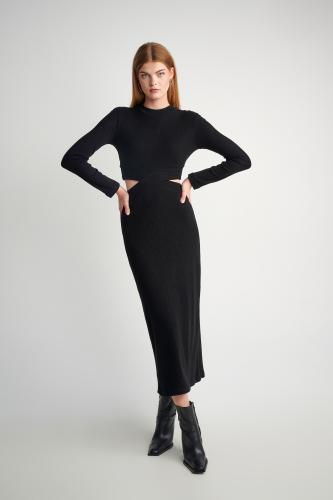 Φόρεμα ριμπ με cut-out Black