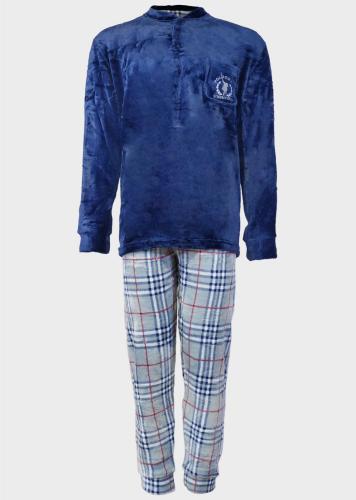 Ανδρική πιτζάμα fleece κουμπιά all print καρό παντελόνι. Homewear Collection ΓΚΡΙ