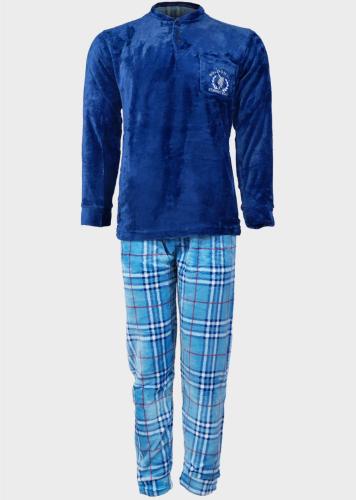 Ανδρική πιτζάμα fleece κουμπιά all print καρό παντελόνι. Homewear Collection ΣΙΕΛ