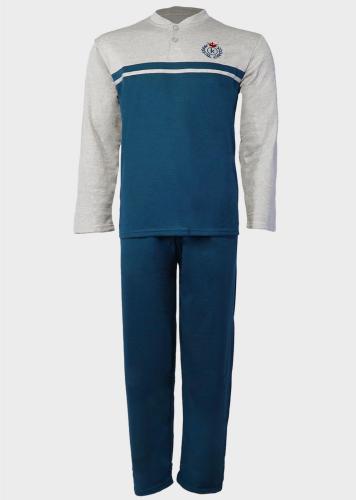 Ανδρική πιτζάμα μπλούζα διχρωμία παντελόνι μονόχρωμο λάστιχο πίσω τσέπη. Homewear Collection ΠΕΤΡΟΛ