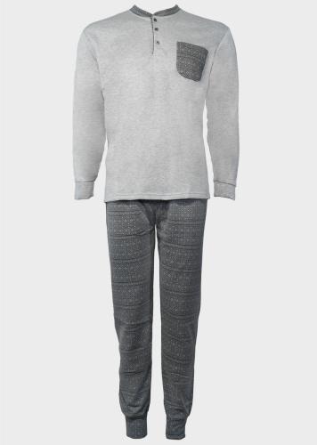 Ανδρική πιτζάμα σέτ μπλούζα τσεπάκι παντελόνι all print. Homewear Collection ΓΚΡΙ