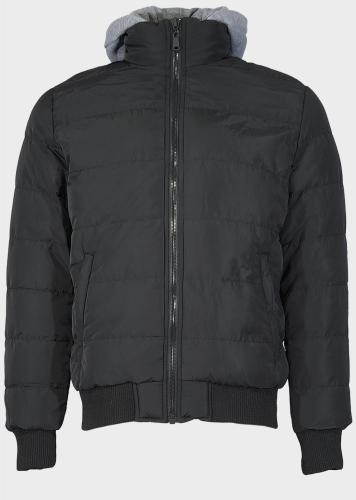 Ανδρικό μπουφάν-jacket αποσπώμενη φούτερ κουκούλα ΜΑΥΡΟ