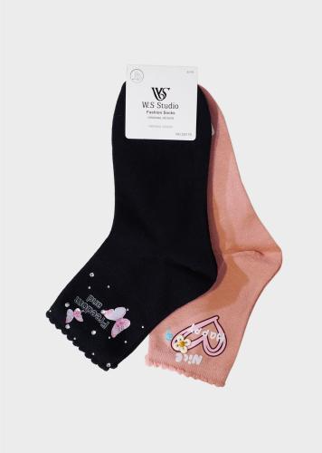 Γυναικείες κάλτσες all print λεπτομέρειες strass. Συσκευασία 2pack ΡΟΖ