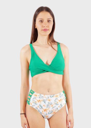 Γυναικείο σετ μαγιό bra αποσπώμενη επένδυση κούμπωμα bikini ψηλόμεσο πλαϊνό cut-out.Καλύπτει B Cup ΠΡΑΣΙΝΟ