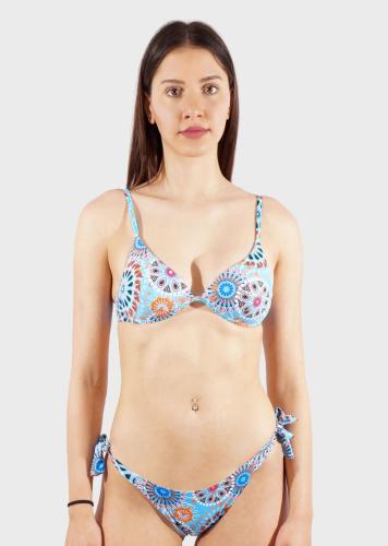 Γυναικείο σετ μαγιό bra τρίγωνο all print ενσωματωμένη push up ενίσχυση bikini κανονική γραμμή. Καλύπτει B CUP ΣΙΕΛ